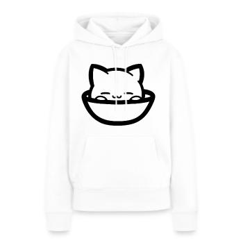 Chat confortable dans une gamelle - Sweat à capuche Premium bio Femme - blanc - Devant - Julia (174cm)