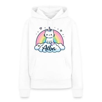 Alba Nom Prénom Licorne Chat - Sweat à capuche Premium bio Femme - blanc - Devant - Julia (174cm)