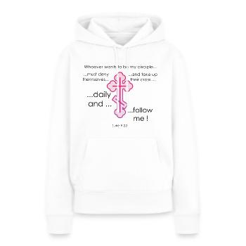 Luke 9:23 - Luke 9:23 - Women’s Premium Organic Hoodie - white - Front - Julia (174cm)