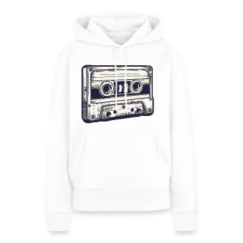 Cassette de musique rétro, cassette audio, beige vintage - Sweat à capuche Premium bio Femme - blanc - Devant - Julia (174cm)