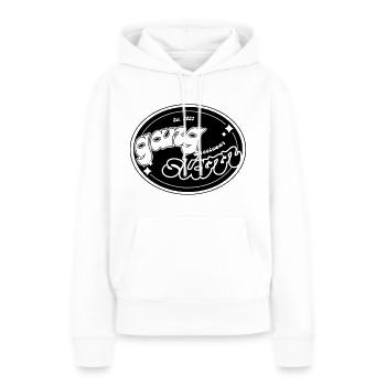 Schwarz-Weiß-Retro-Y2k-Streetwear-Bekleidung - Frauen Premium Bio Hoodie - Weiß - Vorne - Julia (174cm)