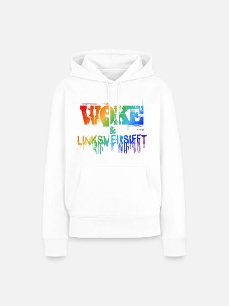 Selbstironie: WOKE & linksversifft - Frauen Premium Bio Hoodie - Weiß
