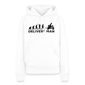 Die Entwicklung des Zustellers - Frauen Premium Bio Hoodie - Weiß - Vorne - Julia (174cm)