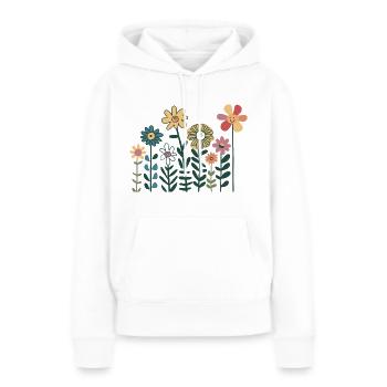 Fleur, Prairie Fleurie - Sweat à capuche Premium bio Femme - blanc - Devant - Julia (174cm)