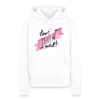 Love is all we need - Sweat à capuche Premium bio Femme - blanc - Devant - Julia (174cm)