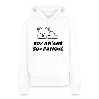 50% affamé 50% fatigué - Sweat à capuche Premium bio Femme - blanc - Devant - Julia (174cm)