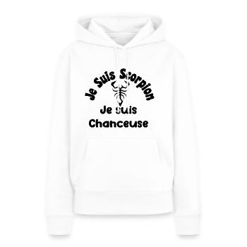 scorpion zodiaque signe - Je suis chanceuse - Sweat à capuche Premium bio Femme - blanc - Devant - Julia (174cm)