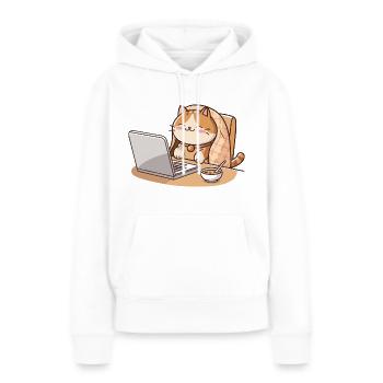 Chaton sur ordinateur portable avec couverture et petit-déjeuner - Sweat à capuche Premium bio Femme - blanc - Devant - Julia (174cm)
