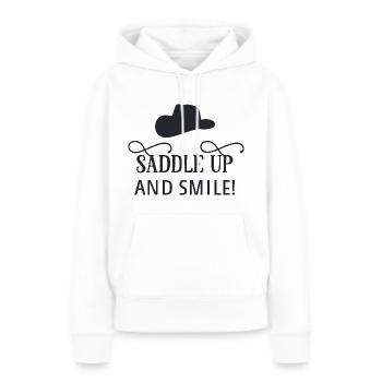 Selle vers le haut et sourire - Sweat à capuche Premium bio Femme - blanc - Devant - Julia (174cm)