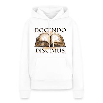 Docendo Discimus Durch Lehren lernen wir - Frauen Premium Bio Hoodie - Weiß - Vorne - Julia (174cm)