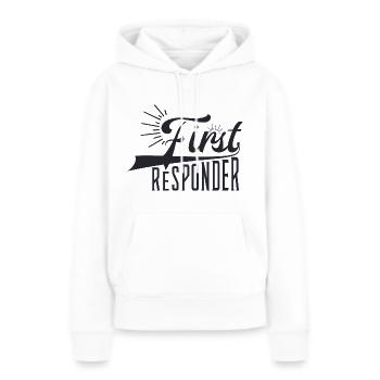 Premier intervenant - Sweat à capuche Premium bio Femme - blanc - Devant - Julia (174cm)