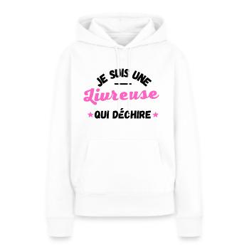 Je suis une livreuse qui déchire - Sweat à capuche Premium bio Femme - blanc - Devant - Julia (174cm)