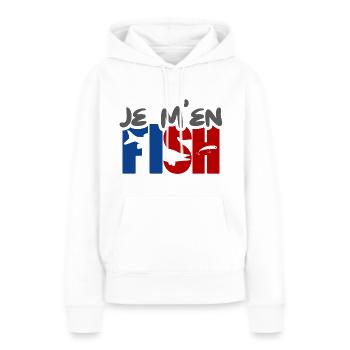 JE M'EN FISH - BLEU & ROUGE - Sweat à capuche Premium bio Femme - blanc - Devant - Julia (174cm)