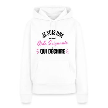 JE SUIS UNE AIDE SOIGNANTE QUI DECHIRE - Sweat à capuche Premium bio Femme - blanc - Devant - Julia (174cm)