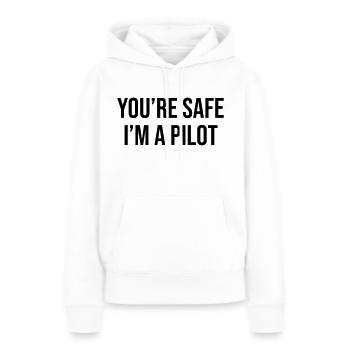 Vous êtes en sécurité - je suis pilote | Chemise Be Safe - Sweat à capuche Premium bio Femme - blanc - Devant - Julia (174cm)