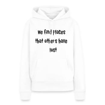We find places that others have lost SpruchSchwarz - Frauen Premium Bio Hoodie - Weiß - Vorne - Julia (174cm)