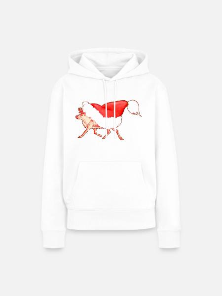 Ren mit Mütze - Frauen Premium Bio Hoodie - Weiß