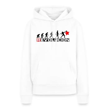 REVOLUTION - Frauen Premium Bio Hoodie - Weiß - Vorne - Julia (174cm)