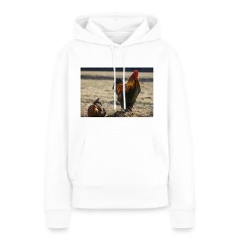 Henne auf dem Misthaufen - Frauen Premium Bio Hoodie - Weiß - Vorne - Julia (174cm)