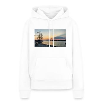 Sonnenuntergang über der Trave - Frauen Premium Bio Hoodie - Weiß - Vorne - Julia (174cm)