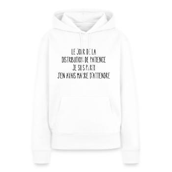 distribution de patience - Sweat à capuche Premium bio Femme - blanc - Devant - Julia (174cm)