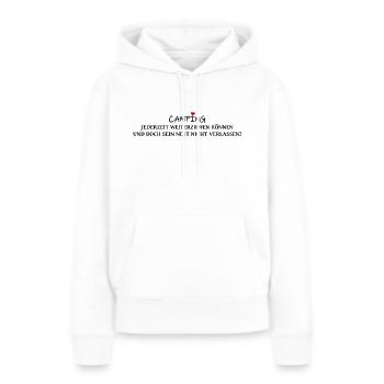 Campingspruch: Jederzeit weiterziehen können - Frauen Premium Bio Hoodie - Weiß - Vorne - Julia (174cm)