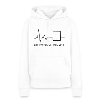 Mit Herz und Briefmarke - Frauen Premium Bio Hoodie - Weiß - Vorne - Julia (174cm)
