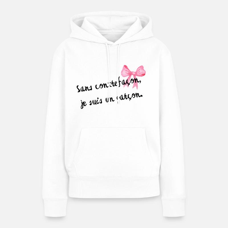 Sans contrefaçon je suis un garçon - Sweat à capuche Premium bio Femme - blanc