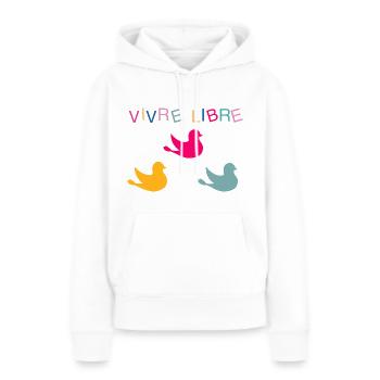 Vivre libre - Sweat à capuche Premium bio Femme - blanc - Devant - Julia (174cm)
