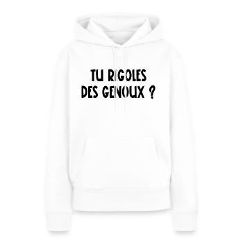 tu rigoles des genoux - Sweat à capuche Premium bio Femme - blanc - Devant - Julia (174cm)