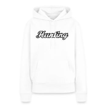 Chasse, typographie, noir et blanc - Sweat à capuche Premium bio Femme - blanc - Devant - Julia (174cm)