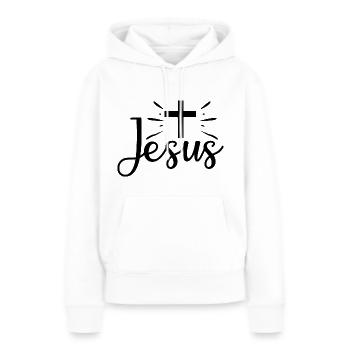 Crucifix Jésus - Sweat à capuche Premium bio Femme - blanc - Devant - Julia (174cm)