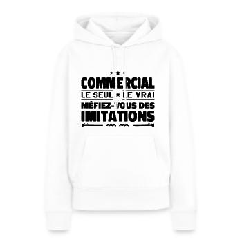 Commercial le seul Commercial le vrai Commercial - Sweat à capuche Premium bio Femme - blanc - Devant - Julia (174cm)