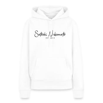 Satoshi Nakamoto Bitcoin BTC - Frauen Premium Bio Hoodie - Weiß - Vorne - Julia (174cm)
