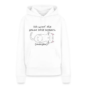 Katze die Welt erobern - Frauen Premium Bio Hoodie - Weiß - Vorne - Julia (174cm)