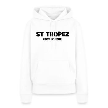 Saint Tropez - France - Cote d’Azur - Sweat à capuche Premium bio Femme - blanc - Devant - Julia (174cm)