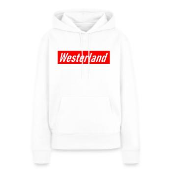 Westerland - Slogan - Deutschland - Germany - Sylt - Frauen Premium Bio Hoodie - Weiß - Vorne - Julia (174cm)