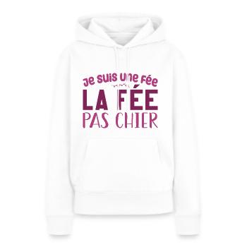 Je Suis Une Fée, La Fée Pas Chier - Sweat à capuche Premium bio Femme - blanc - Devant - Julia (174cm)