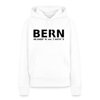 Bern - mit Geo Koordinaten Waagrecht - Frauen Premium Bio Hoodie - Weiß - Vorne - Julia (174cm)