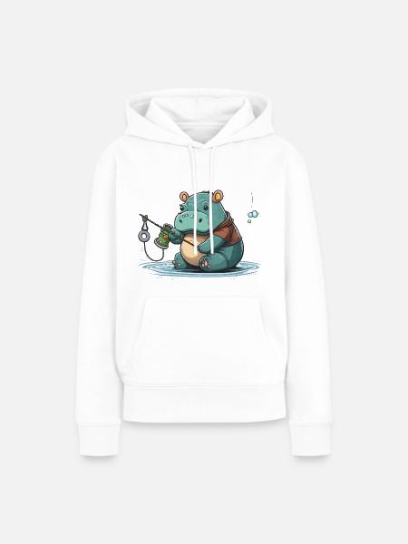 Nilpferd-Angler - Frauen Premium Bio Hoodie - Weiß