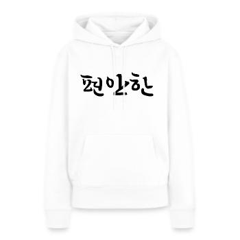 Relaxed - Langue coréenne - Sweat à capuche Premium bio Femme - blanc - Devant - Julia (174cm)