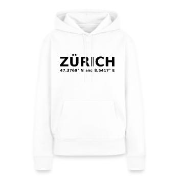 Zürich - mit Geo Koordinaten Waagrecht - Frauen Premium Bio Hoodie - Weiß - Vorne - Julia (174cm)