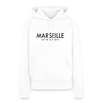 Marseille - France - Coordonnées - Latitude - Sweat à capuche Premium bio Femme - blanc - Devant - Julia (174cm)
