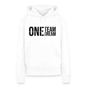 Devise Une équipe - Sweat à capuche Premium bio Femme - blanc - Devant - Julia (174cm)
