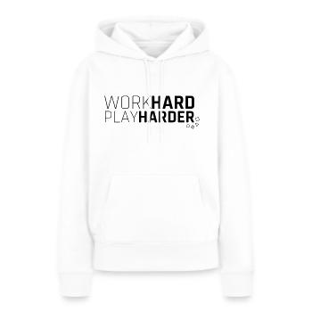 work hard play harder - Sweat à capuche Premium bio Femme - blanc - Devant - Julia (174cm)