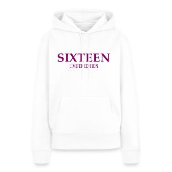 16e anniversaire Seize seize seize - Sweat à capuche Premium bio Femme - blanc - Devant - Julia (174cm)