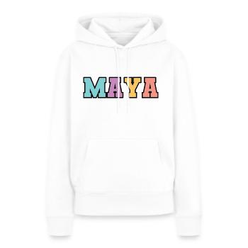 Nom - Maya - Sweat à capuche Premium bio Femme - blanc - Devant - Julia (174cm)