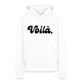 Hier ist eine Geschenkidee - Frauen Premium Bio Hoodie - Weiß - Vorne - Julia (174cm)