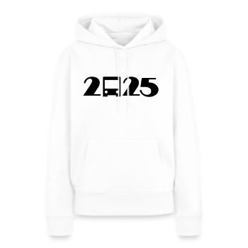 Bus, Voyage, Vacances, Voyage scolaire 2025 - Sweat à capuche Premium bio Femme - blanc - Devant - Julia (174cm)