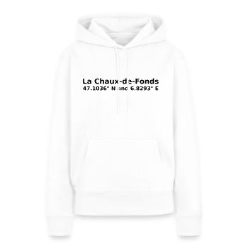 La Chaux-de-Fonds - mit Geo Koordinaten Waagrecht - Frauen Premium Bio Hoodie - Weiß - Vorne - Julia (174cm)